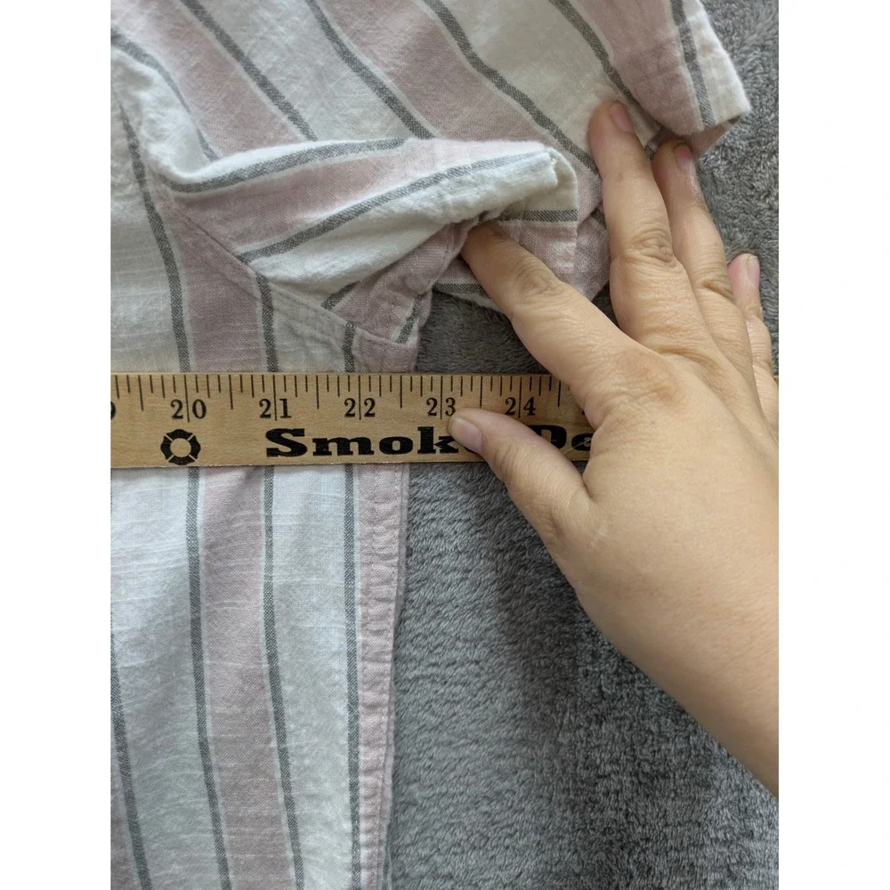 Coastal Beachy Button Up‎ Shirt Mens Large L Striped Cotton Short Sleeve